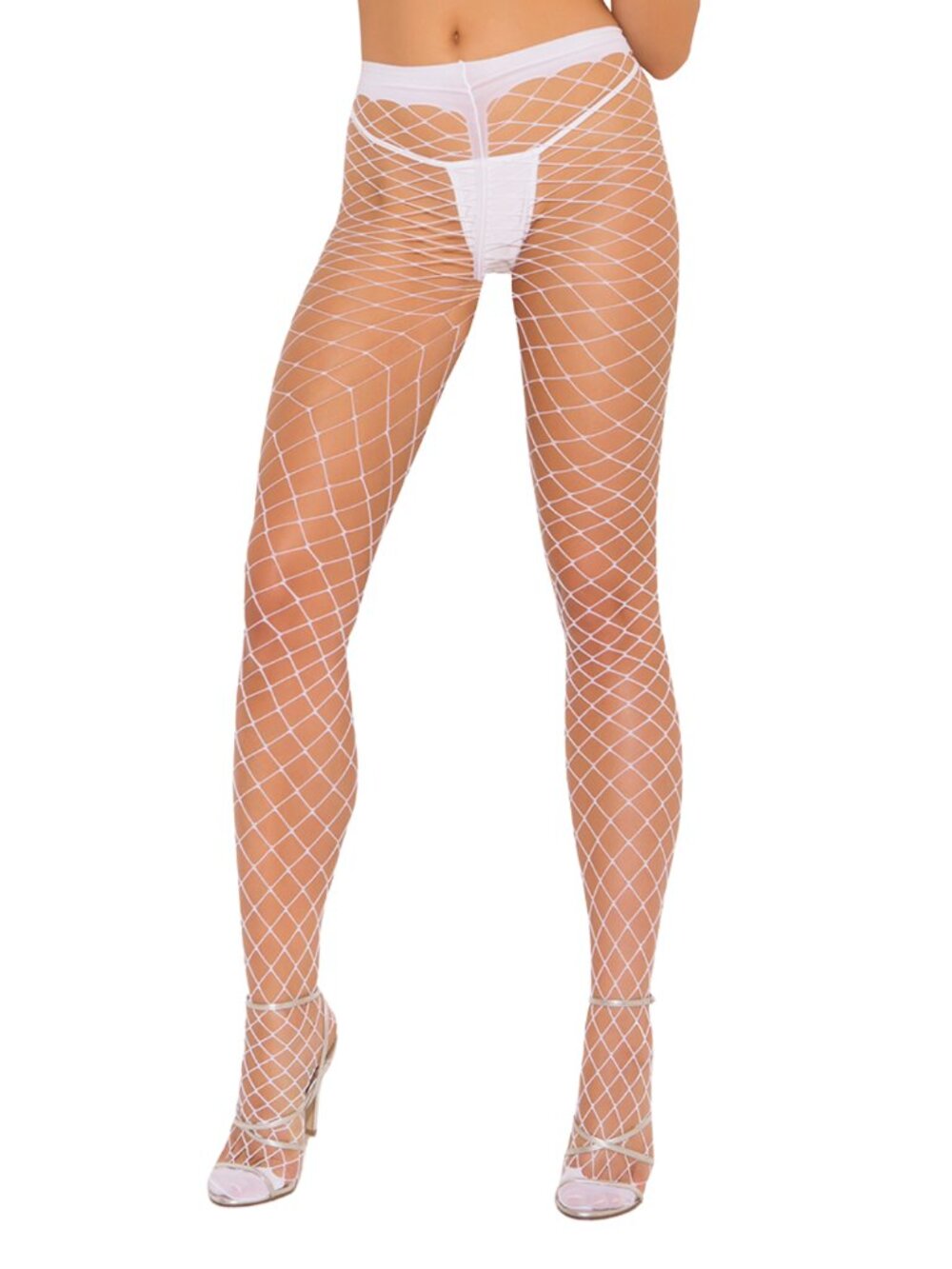 White High Waist Diamond Fishnet Pantyhose Stockings